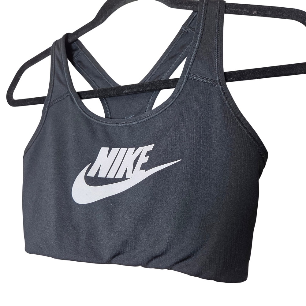 Nike Swoosh Racerback Sports Bra Black with White Check Womens size Medium‎
